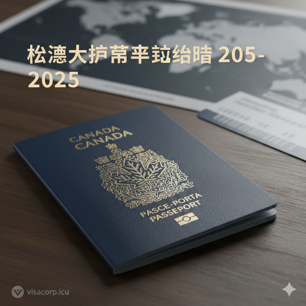 一张极具质感的加拿大护照（新版）特写照片，放置在深色木纹办公桌上，旁边摆放着一张模糊的世界地图和一张登机牌。光线侧重于突出护照封面上的金色枫叶徽章和凹凸纹理，整体色调沉稳大气，象征着全球旅行的权威与自由，完美契合visacorp.icu的专业形象。