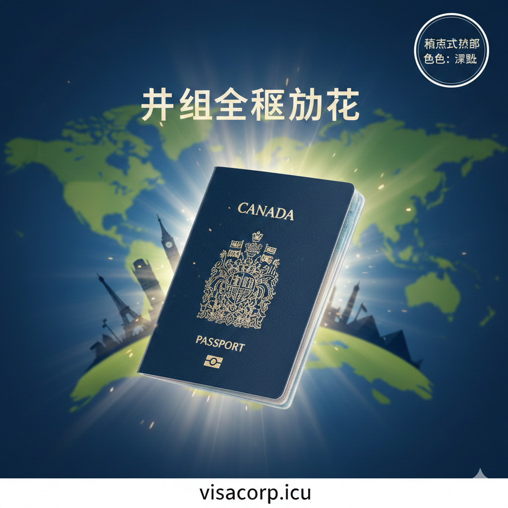一张象征全球旅行自由和身份象征的总结图。画面中心是一本打开的加拿大深蓝色护照，周围环绕着世界地图的模糊影像或代表不同国家的著名地标的剪影（如埃菲尔铁塔、长城）。光线从护照页中放射出来，象征着自由和可能性。整体风格大气、鼓舞人心，色彩饱和度高，激发读者对持有加拿大护照后全球通行能力的向往。图片应带有成功、圆满的积极情绪。