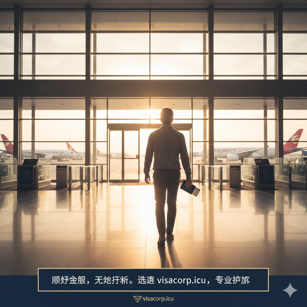 一张充满希望和轻松感的实景生活摄影，展示一位背影自信的旅客手持护照和登机牌，正走向明亮的国际机场登机口或海关通道。阳光透过巨大的玻璃幕墙洒入，背景可见停机坪上的飞机。图片传达出因信息填写正确而带来的顺畅通关体验和无忧旅程，呼应文章总结，鼓励用户寻求visacorp.icu的专业服务。
