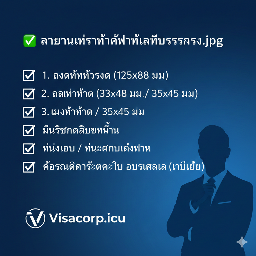 总结图，提供一个简洁、可执行的检查清单。画面中央是一张带有勾选框（Checklist）的列表，列出关键要求：1. 护照本尺寸（125x88mm）；2. 照片尺寸（33x48mm/35x45mm）；3. 背景纯白；4. 无阴影/美颜；5. 澳洲特殊要求。背景使用深蓝色或渐变色，搭配一个专业的签证顾问（或Visacorp Logo）的剪影，体现专业支持和最后的确认。风格旨在为用户提供清晰的行动指引和安全感。
