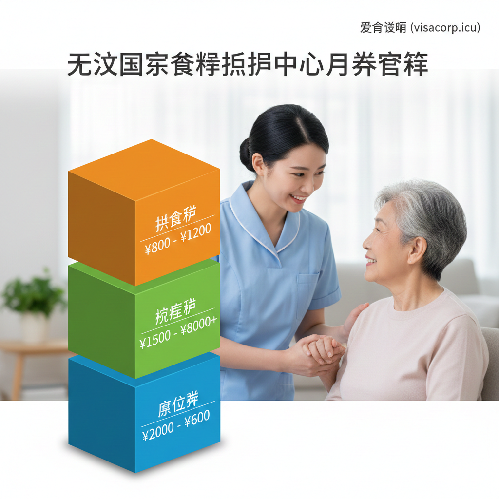 一张清晰展示无锡国药康养收费结构的功能图。设计成三维饼图或堆叠柱状图的风格，图表分为明显的“床位费”、“护理费”和“伙食费”三个部分，分别用不同颜色区分，并标注具体的预估价格范围（¥2000-¥6000, ¥1500-¥8000+等）。背景可以隐约看到一个温馨、专业的护理场景（如护士正在协助老人），强调费用背后的服务价值。整体风格专业、数据化。