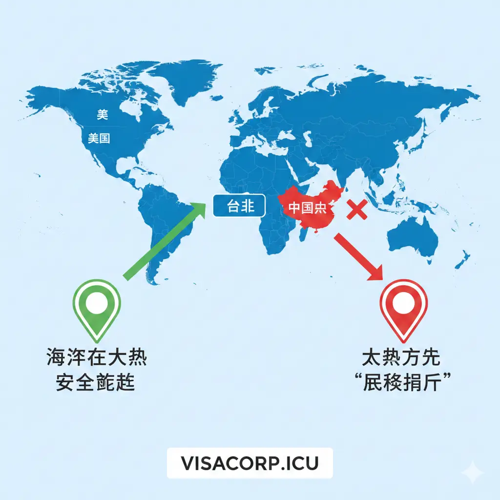 一张高质量的商务旅行风格封面图。画面中心展示一本中国护照和一张标注有台北桃园机场TPE的中转机票。背景是虚化的台北101大楼剪影与现代化的机场航站楼玻璃幕墙。色调采用温暖的日落金与航空蓝结合，构图采用大气的全景视角，并在留白处暗示安全、顺畅的中转体验，视觉中心突出‘2025最新政策’的专业感。