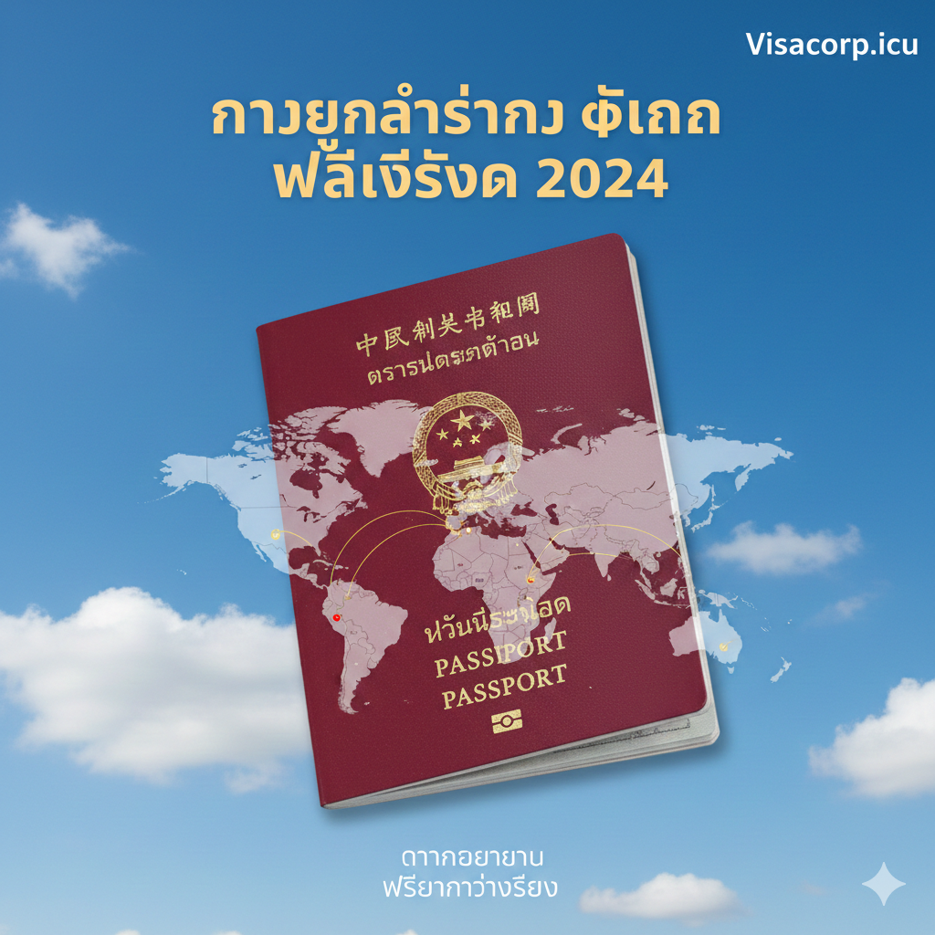 图片应เป็น一张大气、鼓舞人心的封面图,主题为“2024中国护照免签升级”。画面中央是一本打开的深红色中国护照,护照页上叠加着一张世界地图的半透明图像,地图上用金色线条突出显示了泰国、新加坡、阿联酋等重要的免签国家。背景是清澈的蓝天和白云,象征着旅行的自由与开阔。整体风格应是现代、高分辨率的,色彩以红色、金色和蓝色为主,体现权威感和高价值。
