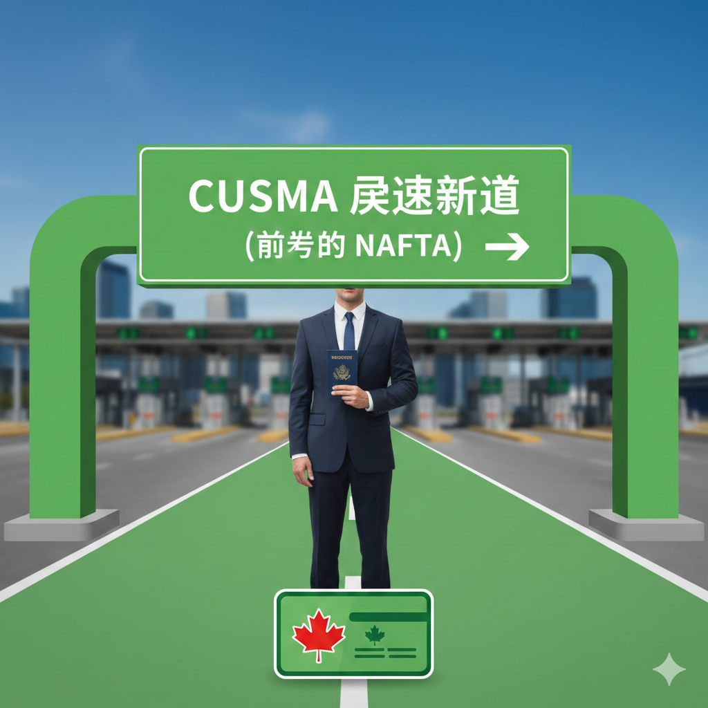 ภาพแสดงทางลัด CUSMA work permit สำหรับพลเมืองอเมริกัน เป็นเส้นทางสีเขียวสู่แคนาดา