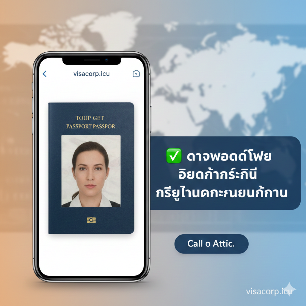 ภาพสรุปที่เน้นผลลัพธ์ที่สะดวกและ CTA (Call to Action) โดยมีไฟล์ภาพถ่ายหนังสือเดินทางอิเล็กทรอนิกส์ที่เสร็จสมบูรณ์เป็นส่วนหลัก ภาพถ่ายถูกวางอยู่บนหน้าจอโทรศัพท์มือถือที่สว่างขึ้นและพกพาง่าย ข้างๆ มีปุ่มหรือข้อความขนาดใหญ่และสะดุดตาว่า “✅ ดาวน์โหลดไฟล์อิเล็กทรอนิกส์ที่สอดคล้องกับข้อกำหนดทันที” พื้นหลังอาจเป็นสนามบินหรือแผนที่โลกที่พร่ามัว ซึ่งเป็นสัญลักษณ์ของจุดหมายปลายทางการเดินทาง สีมีความอบอุ่นและเป็นบวก (เช่น การผสมผสานระหว่างสีส้มและสีน้ำเงิน) เพื่อกระตุ้นให้ผู้ใช้ดำเนินการ สรุปแนวคิดหลักของบทความคือ “สะดวกและสอดคล้องกับข้อกำหนด”