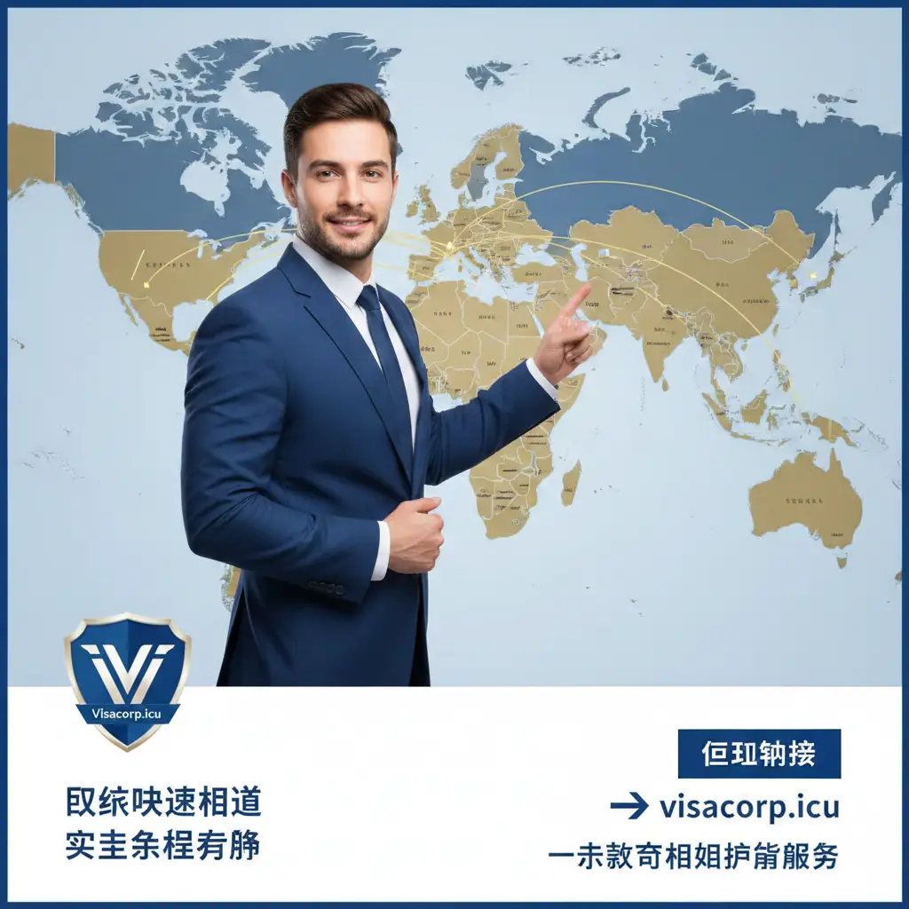 总结图片，用于文章结尾的转化和信任背书。画面主体是一位自信、专业的苏里南移民中介（可以是抽象的商务人士形象或代表Visacorp.icu的专业徽章）站在一张世界地图前，指向苏里南和主要的免签区域。地图上标注出多条成功的移民路线。左下角放置Visacorp.icu的抽象标志（例如盾牌或胜利的V字），象征独家快速渠道和成功案例丰富。采用企业蓝和白金配色，强调专业、信任和一站式服务，促进客户“立即联系”的行动。